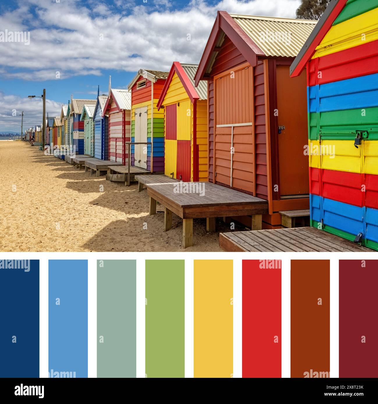 Colourful wooden beach huts on Brighton Beach, Melbourne. In a colour ...