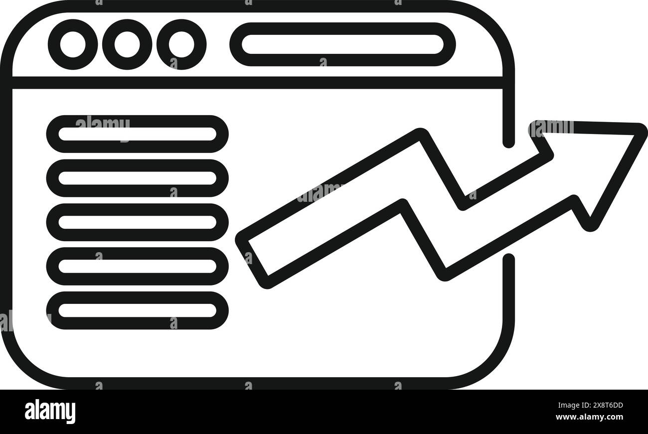 Line art illustration of a web browser window with an upward trend ...