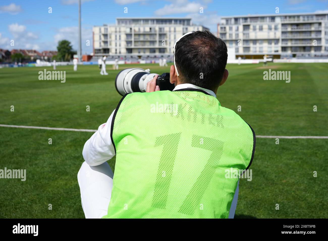Bristol, UK, 27 May 2024. Gloucestershire's Zaman Akhter takes pictures during the Vitality County Championship match between Gloucestershire and Derbyshire. Credit: Robbie Stephenson/Gloucestershire Cricket/Alamy Live News Stock Photo