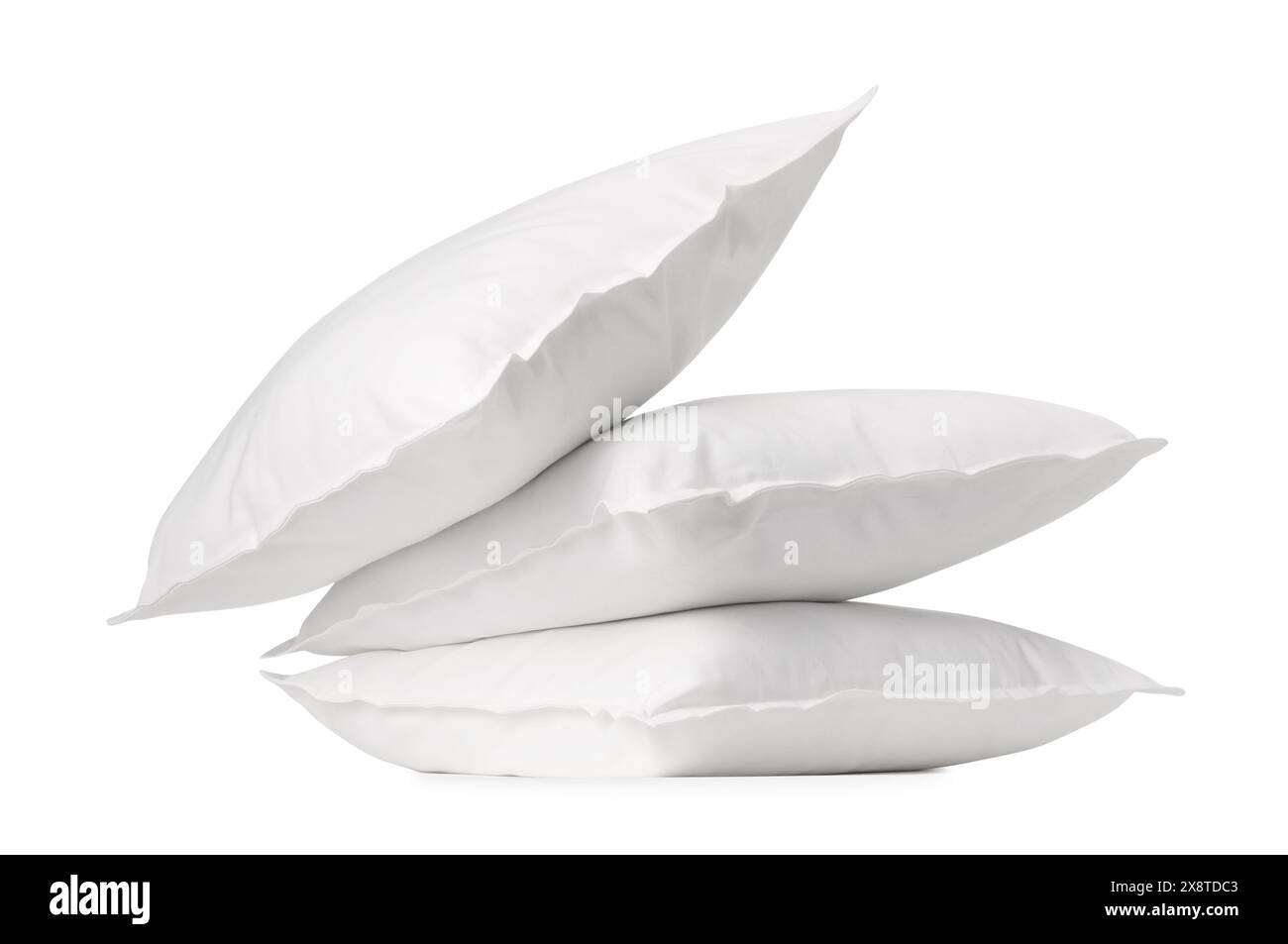 Many new soft pillows isolated on white Stock Photo