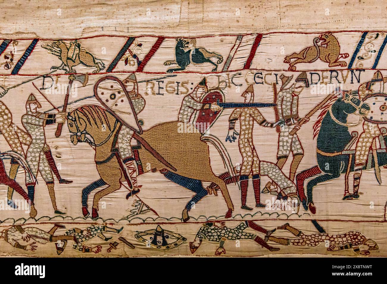BAYEUX FRANCE MAY 14 2024 : Tapestry of Bayeux illustrate the BAYEUX FRANCE MAY 14 2024 : Tapestry of Bayeux illustrate the