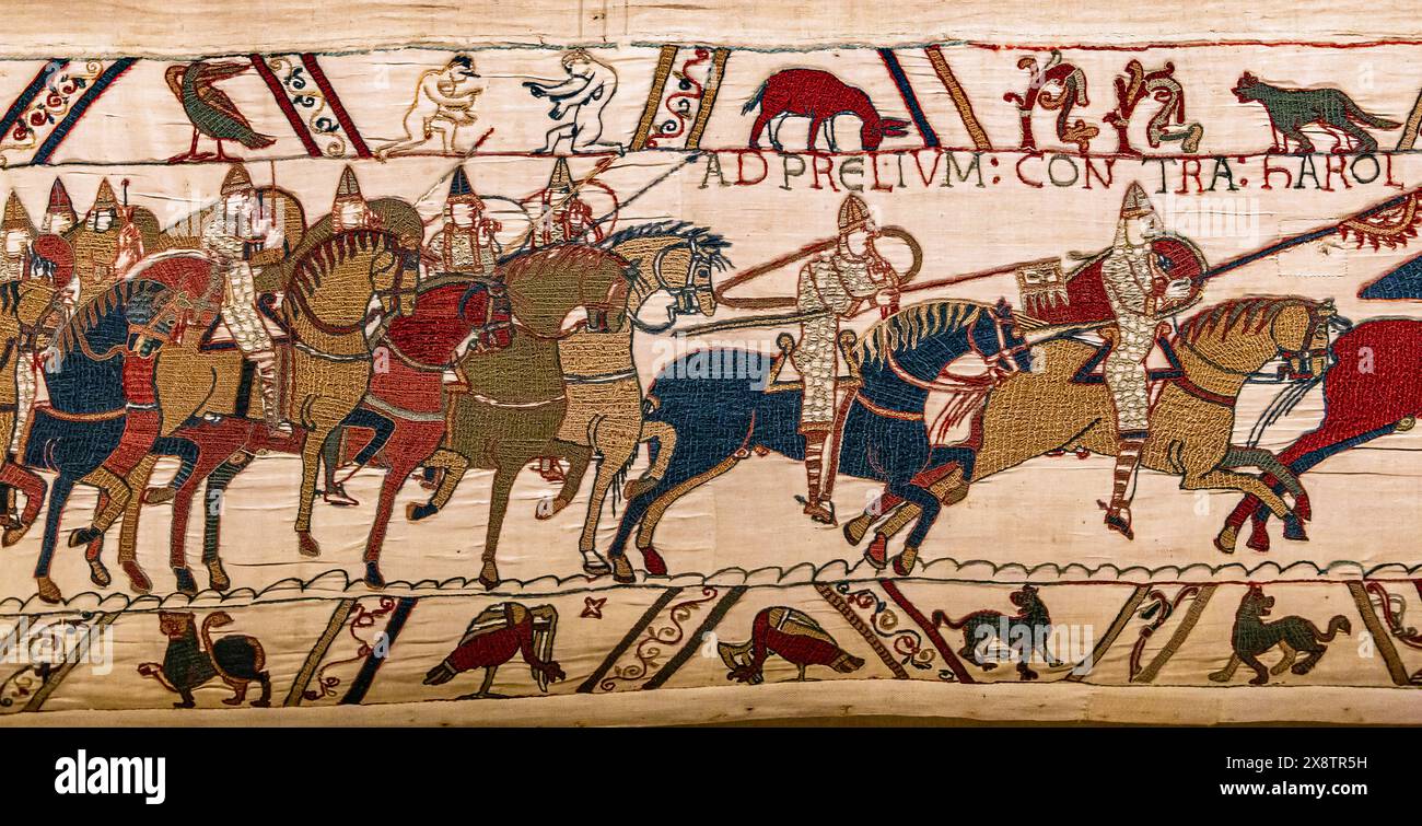 BAYEUX FRANCE MAY 14 2024 : Tapestry of Bayeux illustrate the BAYEUX FRANCE MAY 14 2024 : Tapestry of Bayeux illustrate the