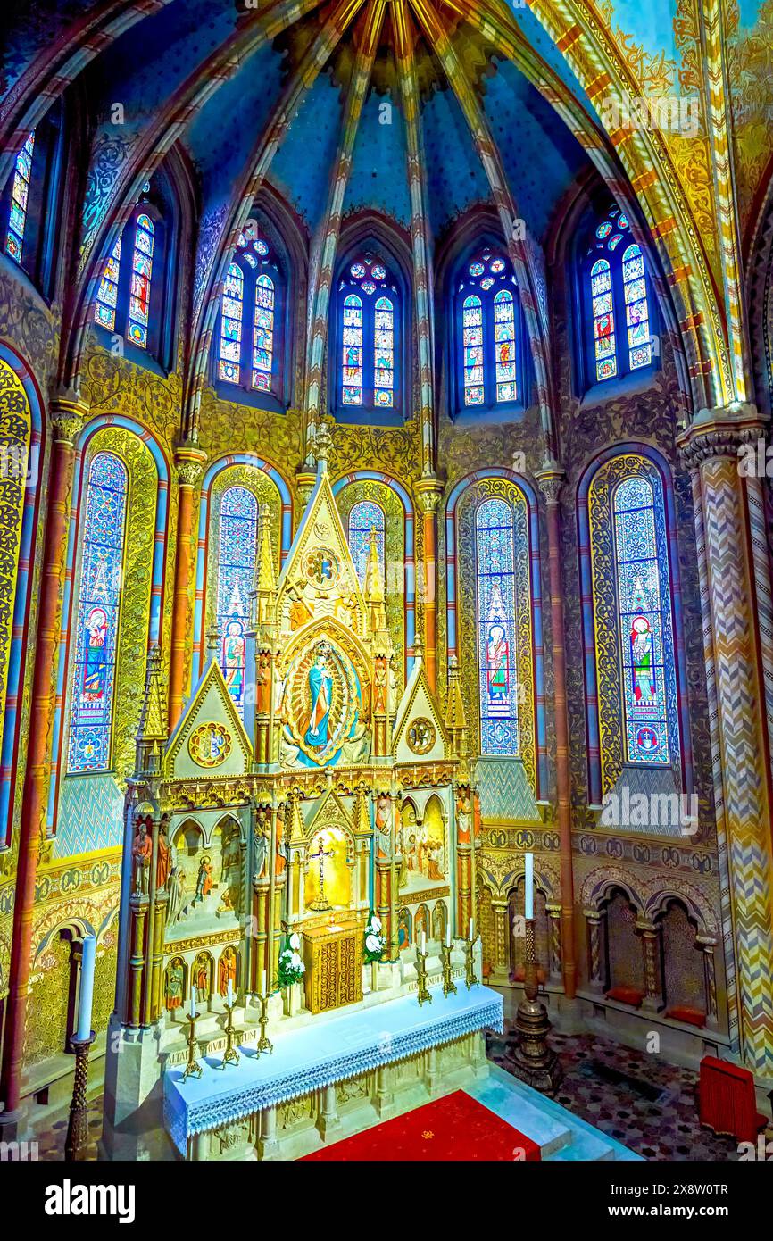 BUDAPEST, HUNGARY - FEBRUARY 28, 2022: Main Chapel of Matthias Church,  on February 21 in Budapest, Hungary Stock Photo