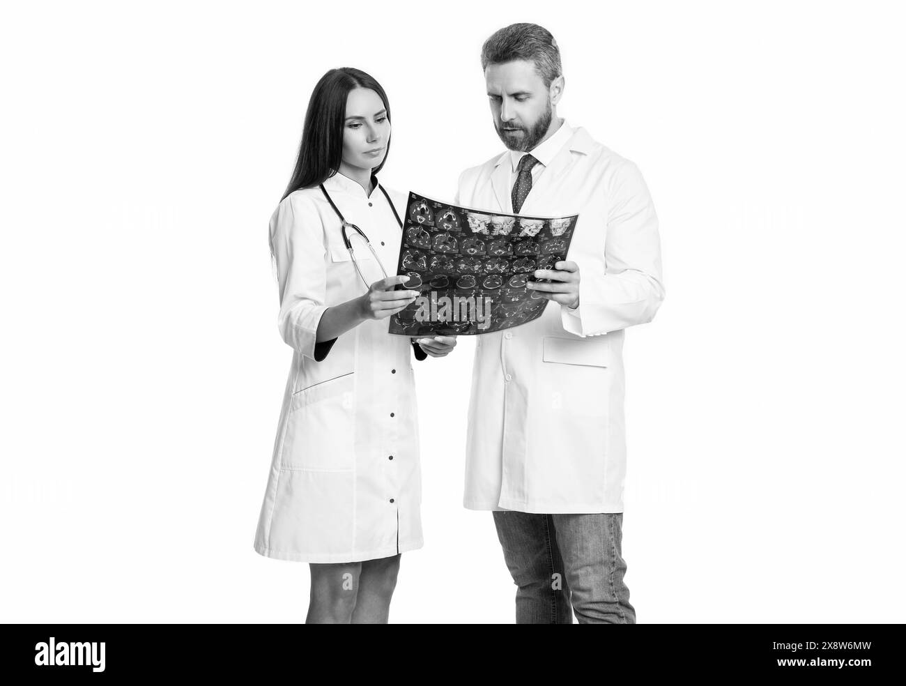 doctor neurologist hold brain mri in studio. doctor neurologist with