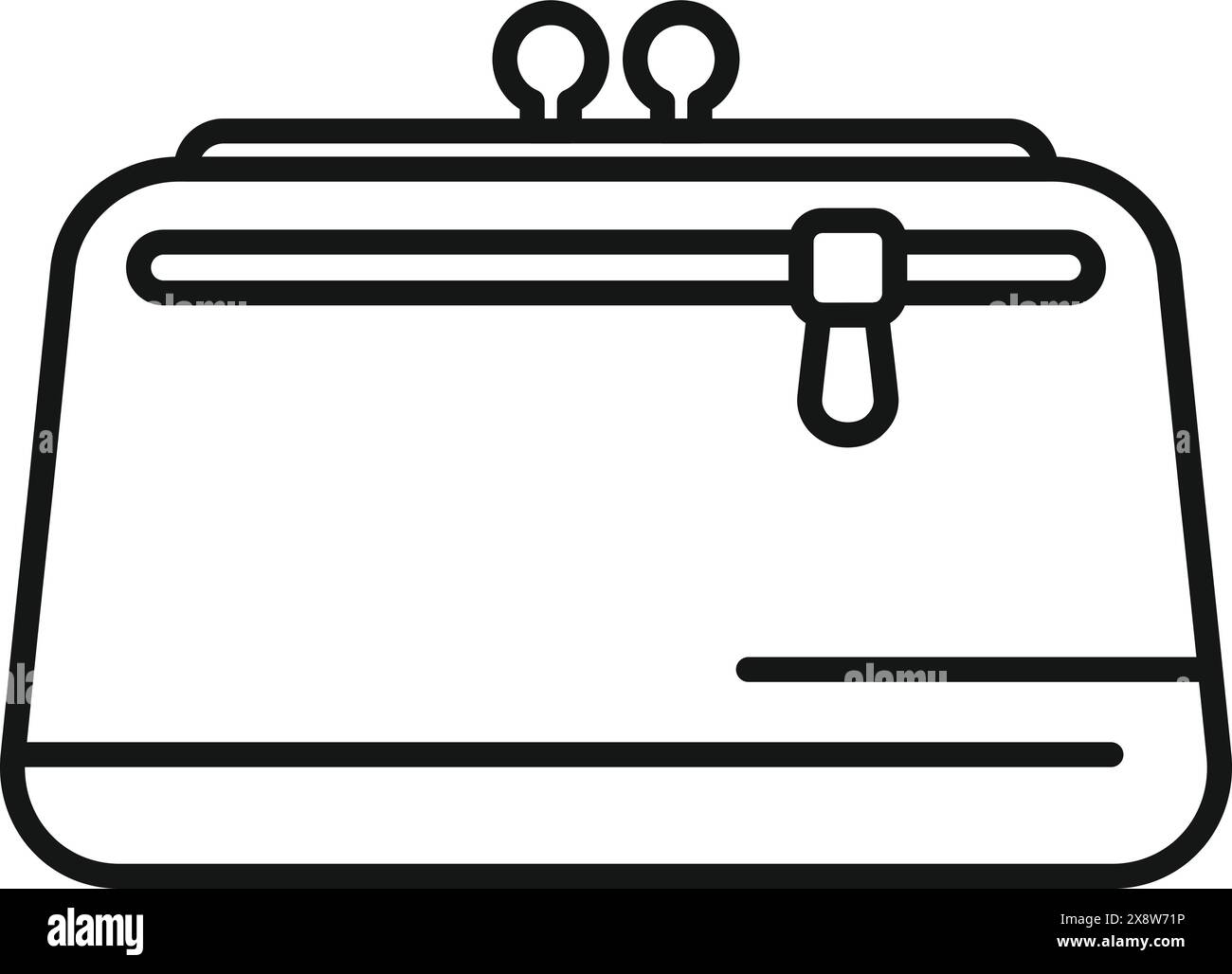 Black and white vector outline of a simple, retrostyle coin purse with a clasp Stock Vector