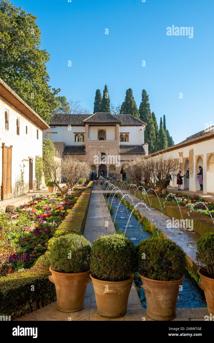 Generalife Gardens in Granada, Andalusia, Spain, part of the Alhambra Stock Photo