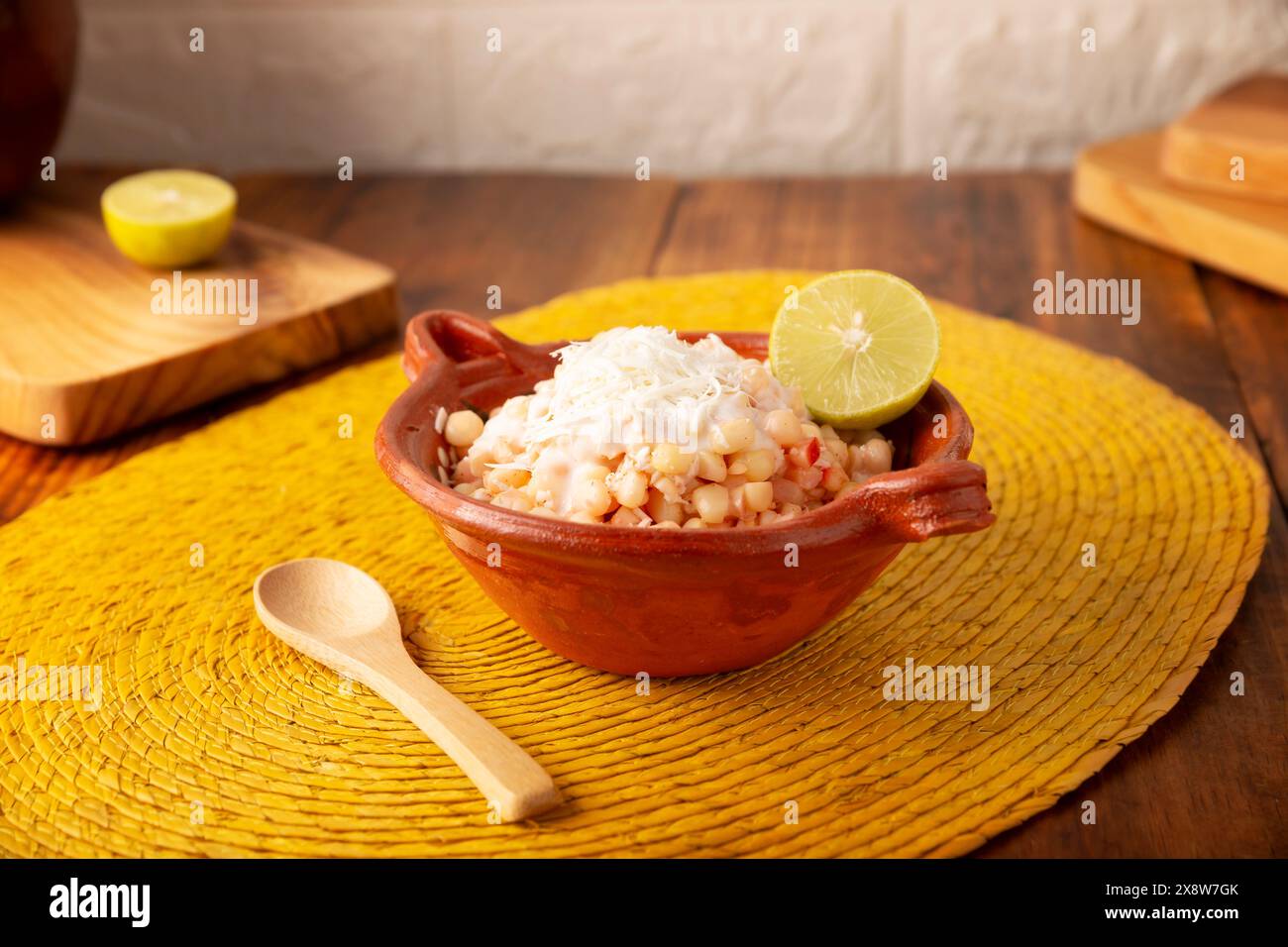 Esquites. Corn kernels cooked and served with mayo, sour cream, lemon