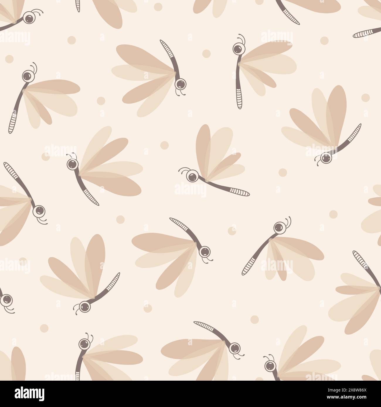Seamless vector pattern playful dragonflies toss on neutral light beige ...