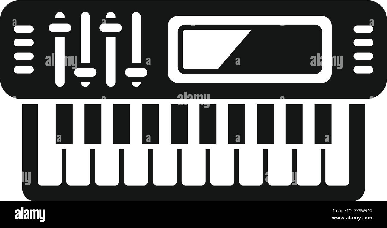 Simplistic icon illustration of a synthesizer in a black and white color scheme Stock Vector