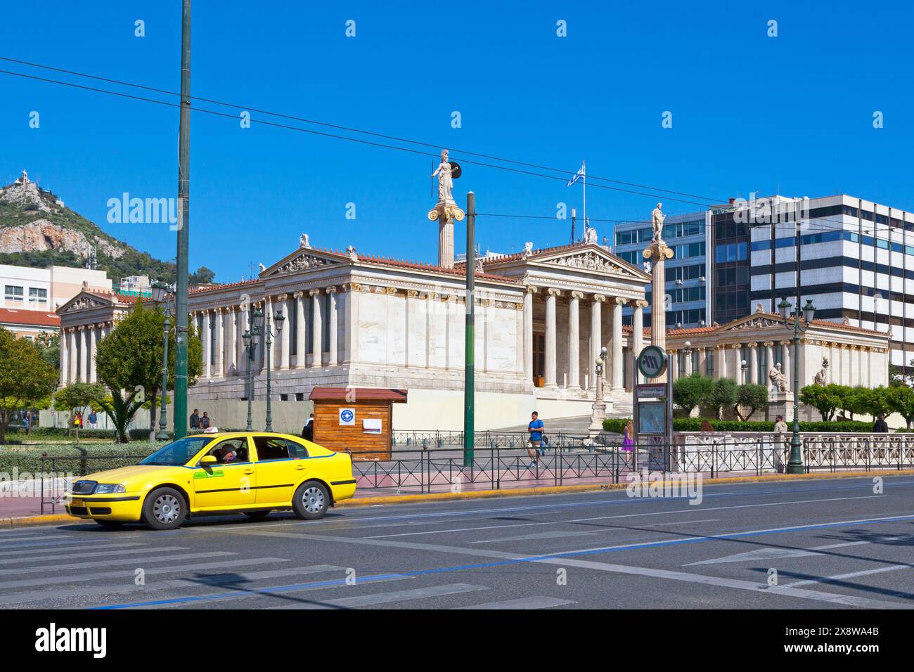 Athens, Greece - April 29 2019: The Academy of Athens (Greek: Ακαδημία Αθηνών, Akadimía Athinón) is Greece's national academy, and the highest researc Stock Photo