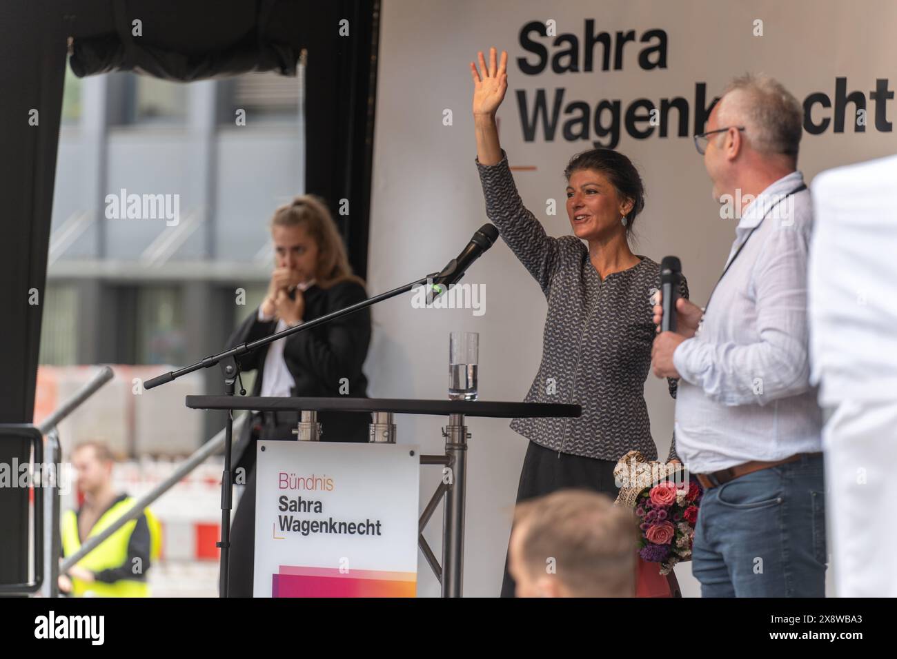 Kaiserslautern, Germany. 27th May, 2024. Sahra Wagenknecht waving to