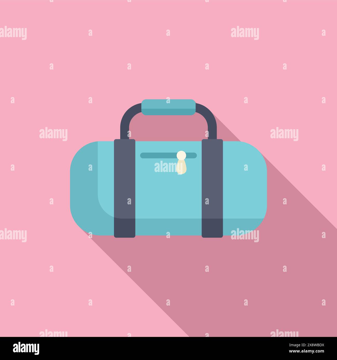 Flat design icon of a blue duffle bag with a simple lock on a pastel ...
