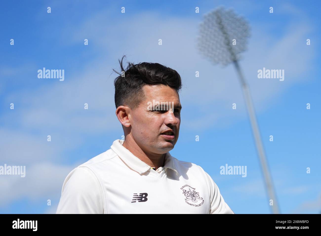 Bristol, UK, 27 May 2024. Gloucestershire's Graeme van Buuren during the Vitality County Championship match between Gloucestershire and Derbyshire. Credit: Robbie Stephenson/Gloucestershire Cricket/Alamy Live News Stock Photo