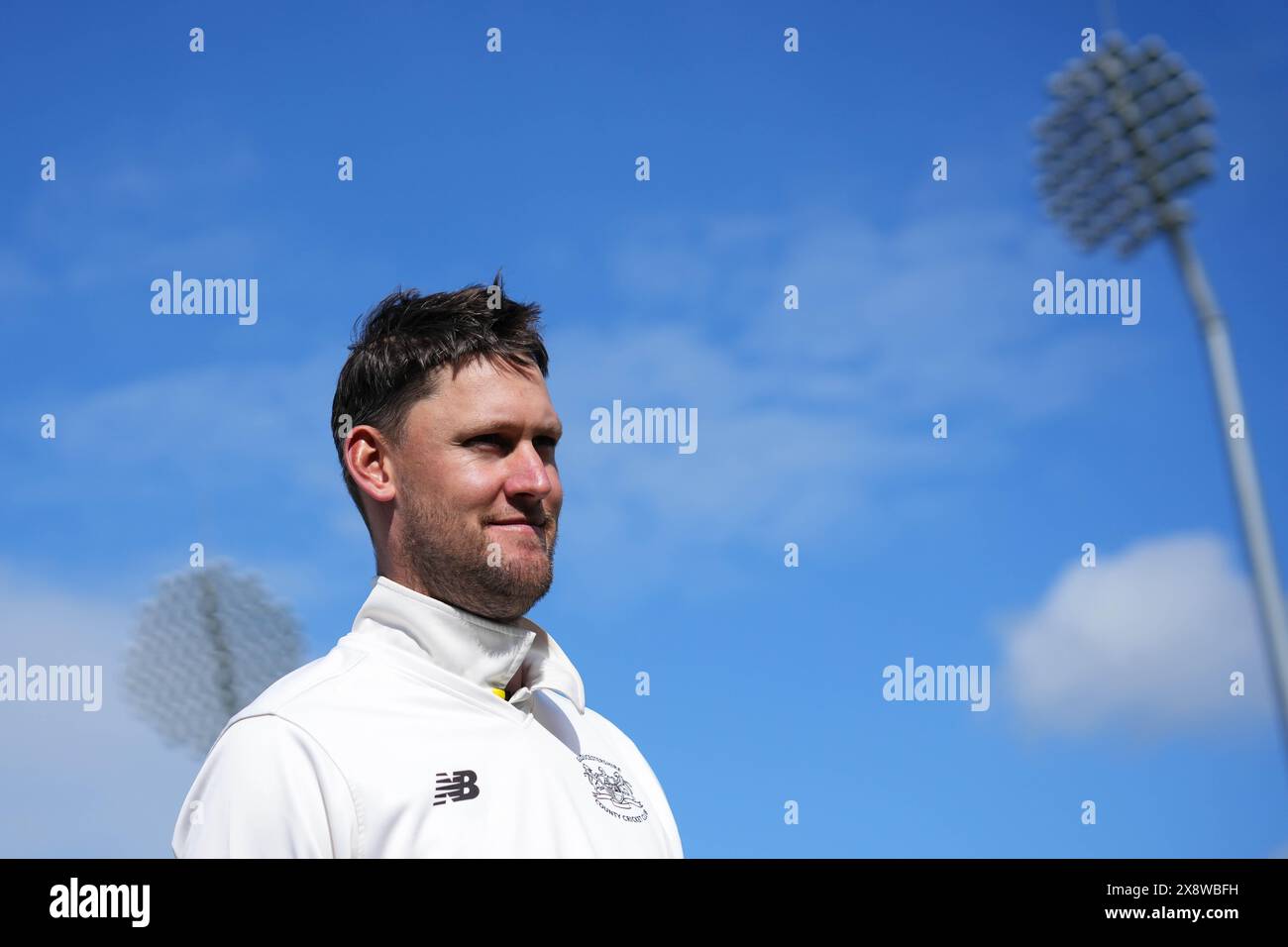 Bristol, UK, 27 May 2024. Gloucestershire's Beau Webster during the Vitality County Championship match between Gloucestershire and Derbyshire. Credit: Robbie Stephenson/Gloucestershire Cricket/Alamy Live News Stock Photo