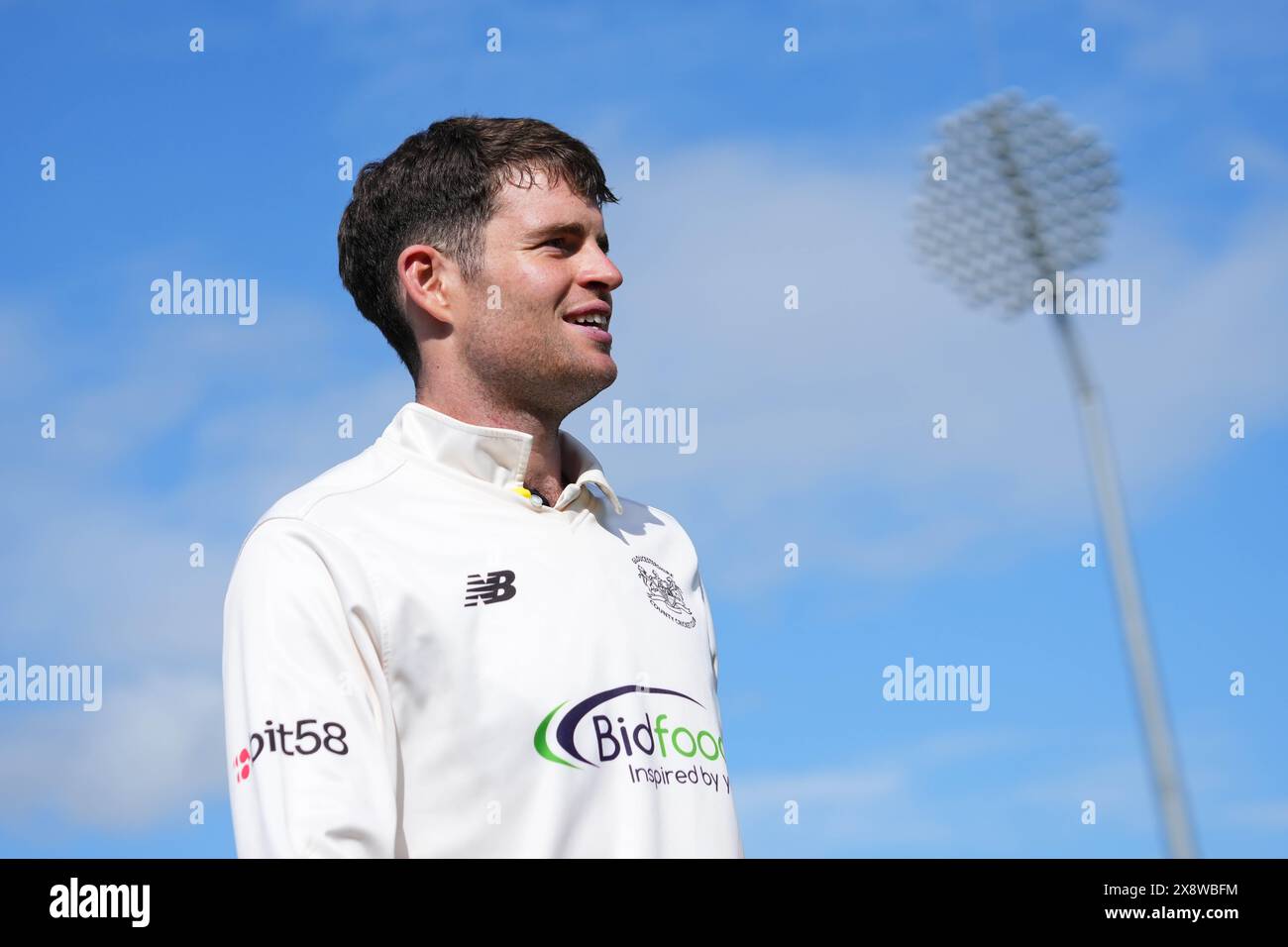 Bristol, UK, 27 May 2024. Gloucestershire's Ed Middleton during the Vitality County Championship match between Gloucestershire and Derbyshire. Credit: Robbie Stephenson/Gloucestershire Cricket/Alamy Live News Stock Photo