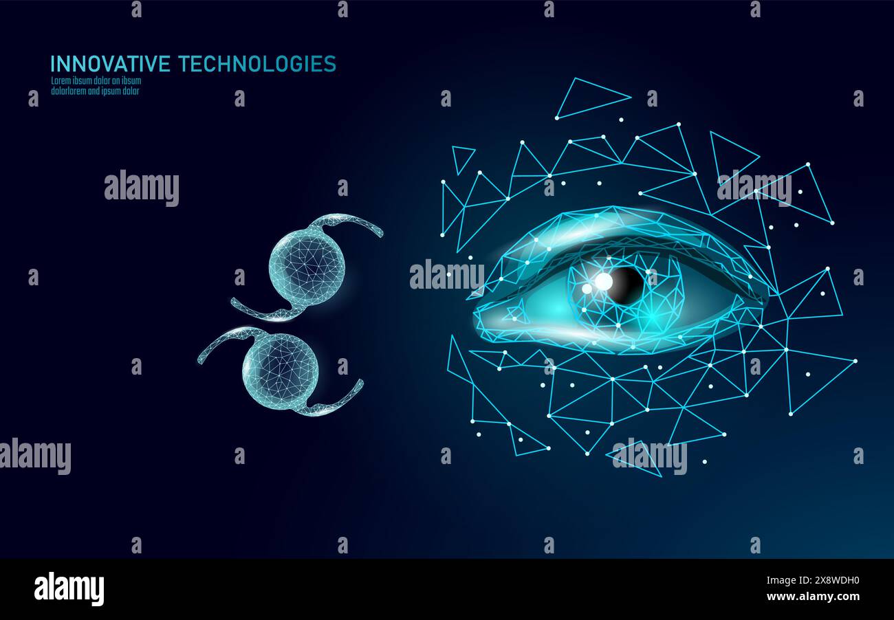 Intraocular lenses 3D low poly concept. Healthcare eye vision care