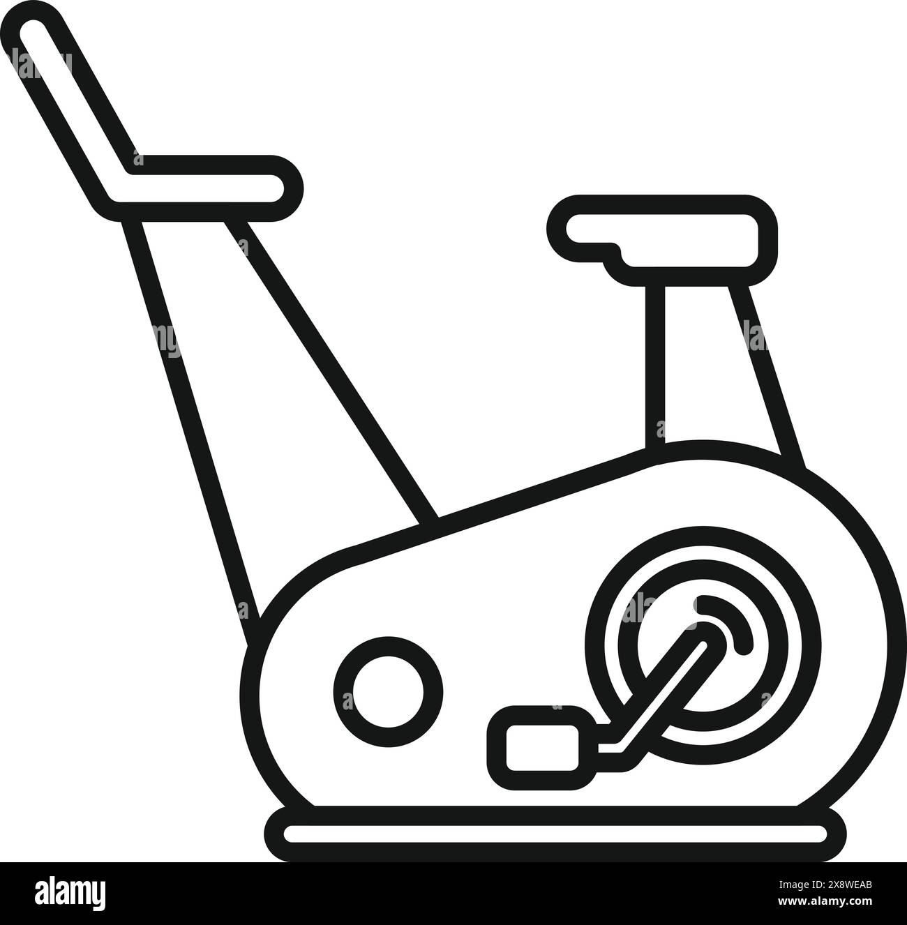 Black and white line art illustration of a modern stationary exercise bike Stock Vector