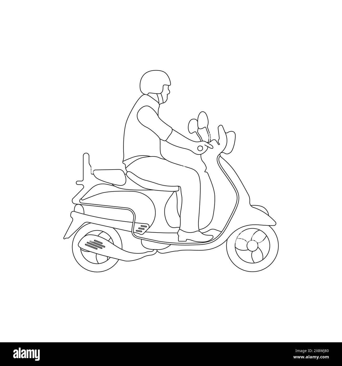Logo outline delivery man vector. Motorcyclist vector. Man on scooter