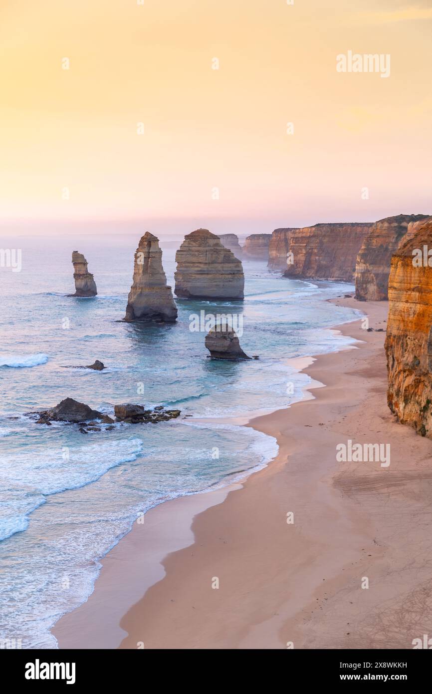 The 'Twelve Apostles' on the Great Ocean Road in Victoria, Australia, with copy space for editorial layout. Stock Photo