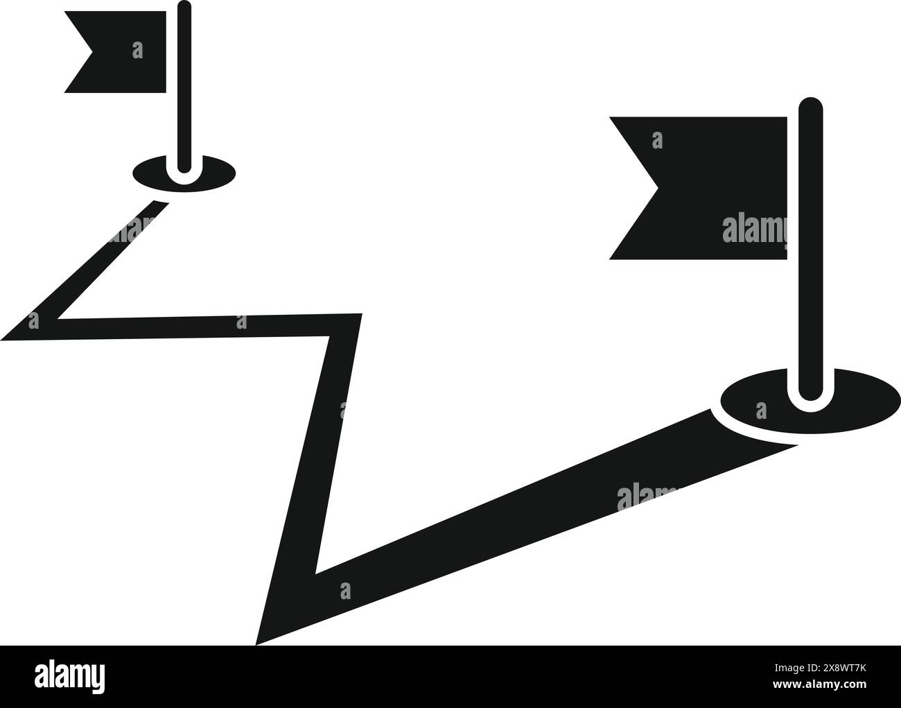 Black and white graphic of a stylized path with start and end flags ...