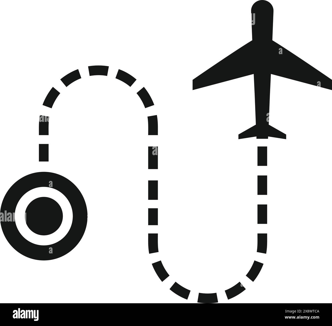 Airplane flight path vector illustration icon with dotted line for ...