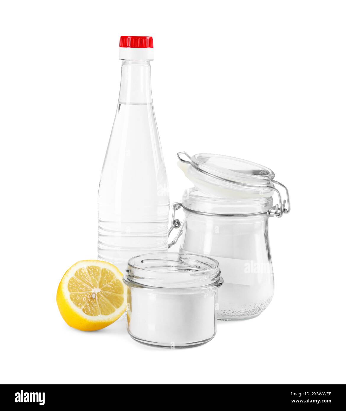 Baking soda, lemon and vinegar isolated on white Stock Photo Alamy