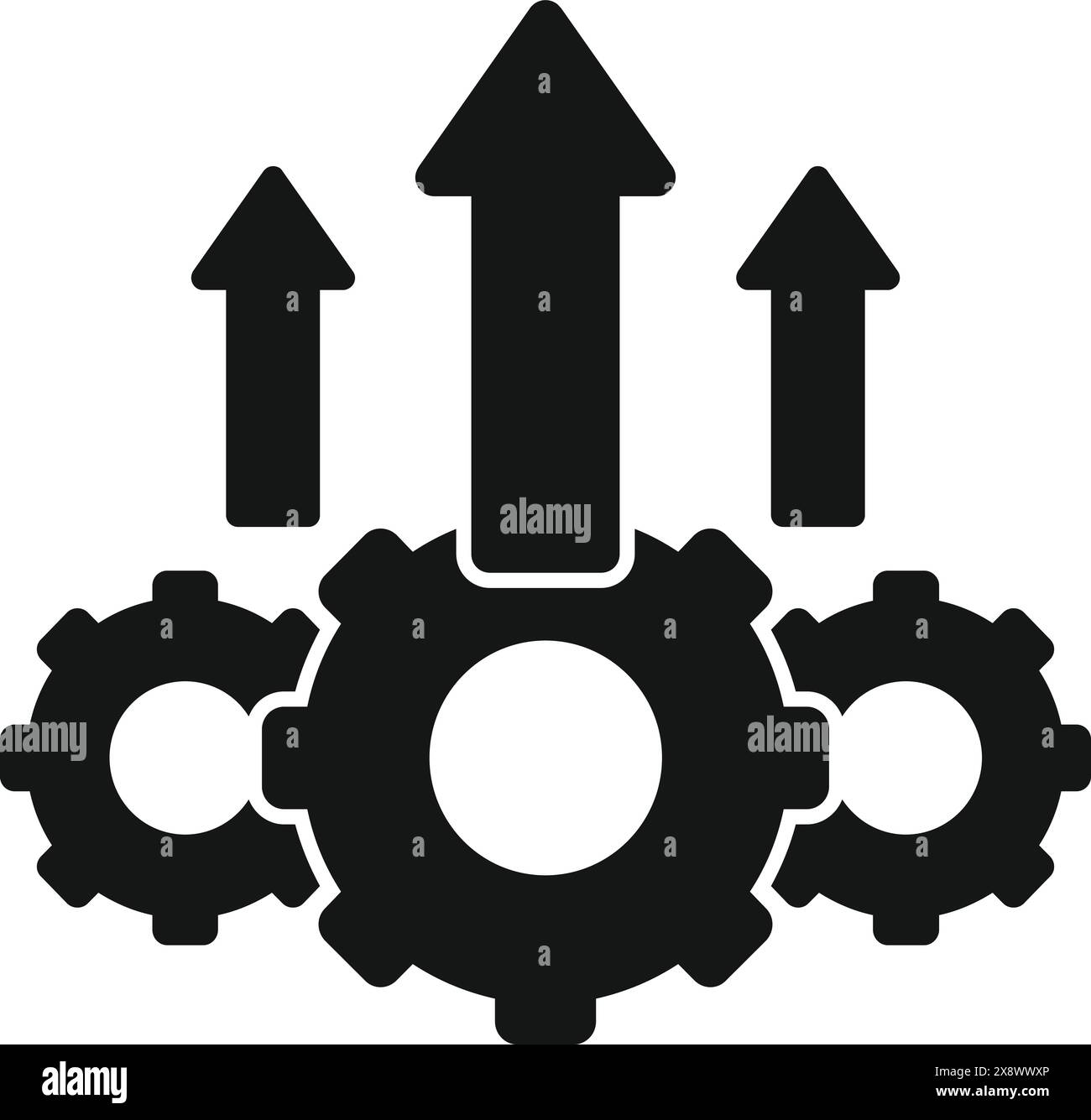 Simple black icon of gears with upward arrows representing progress or ...