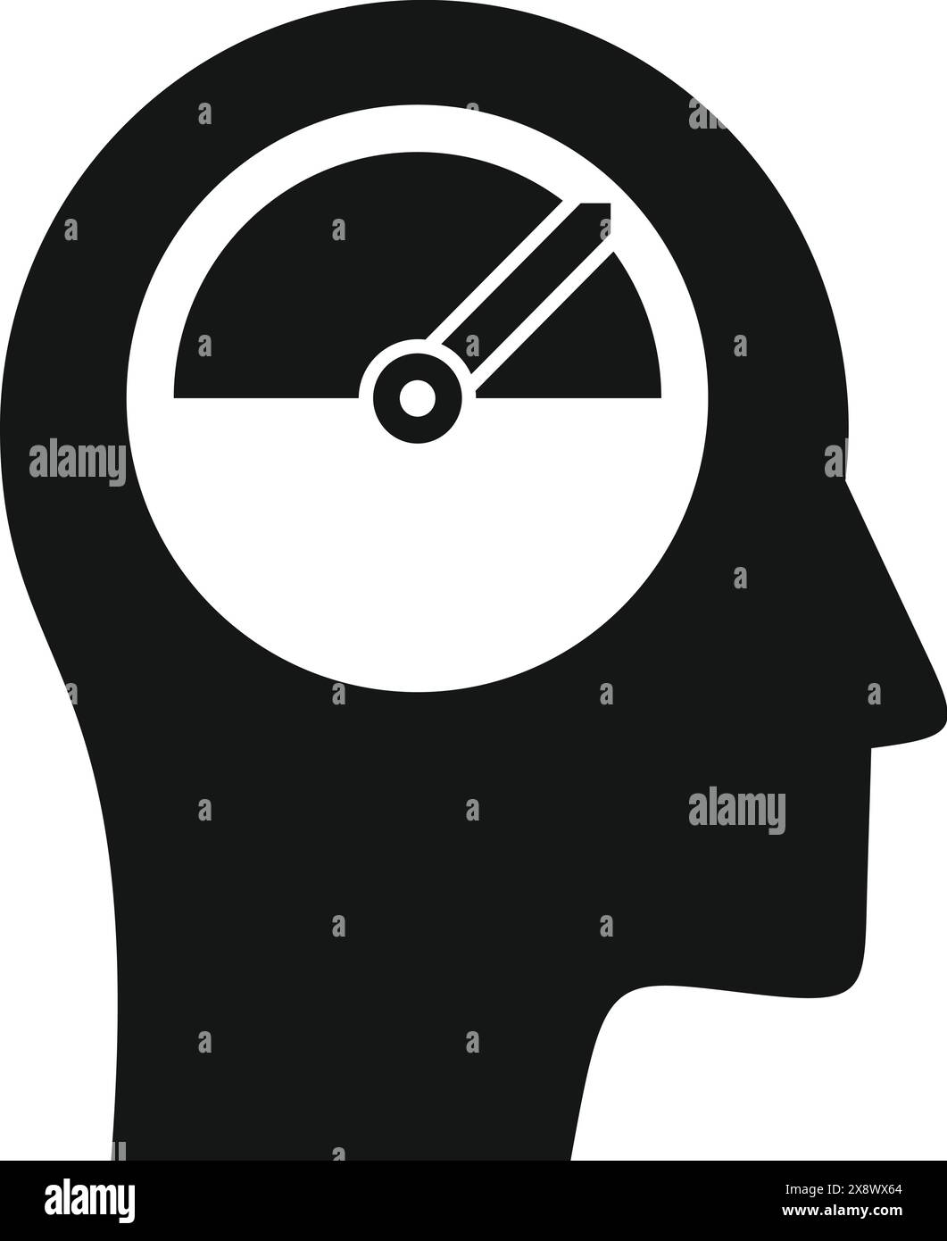 Silhouette of a human head profile with a gauge inside, symbolizing mental performance or stress level Stock Vector