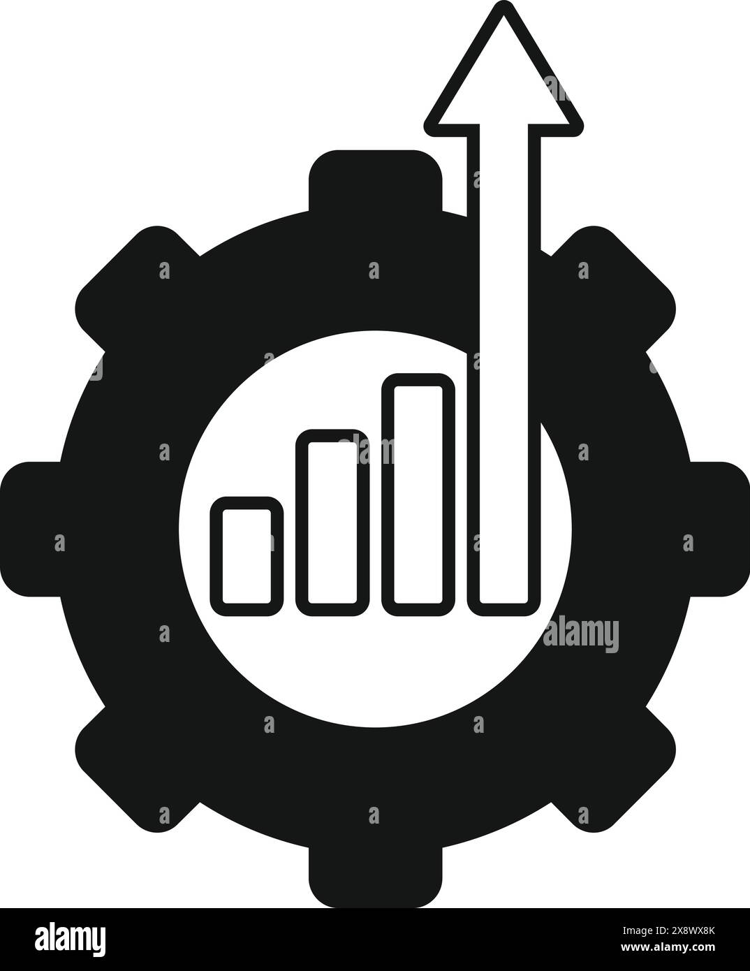 Black and white vector icon symbolizing business growth, productivity, and success with a gear and chart Stock Vector