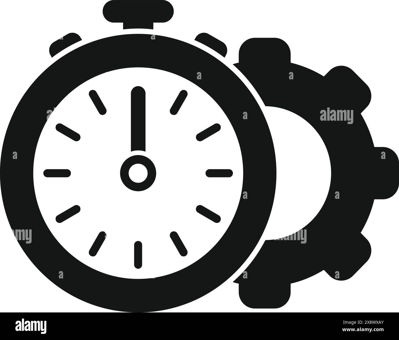 Efficiency and productivity time management concept icon with stopwatch and gears in black and white. Creative vector illustration design for business strategy, planning, and organization Stock Vector