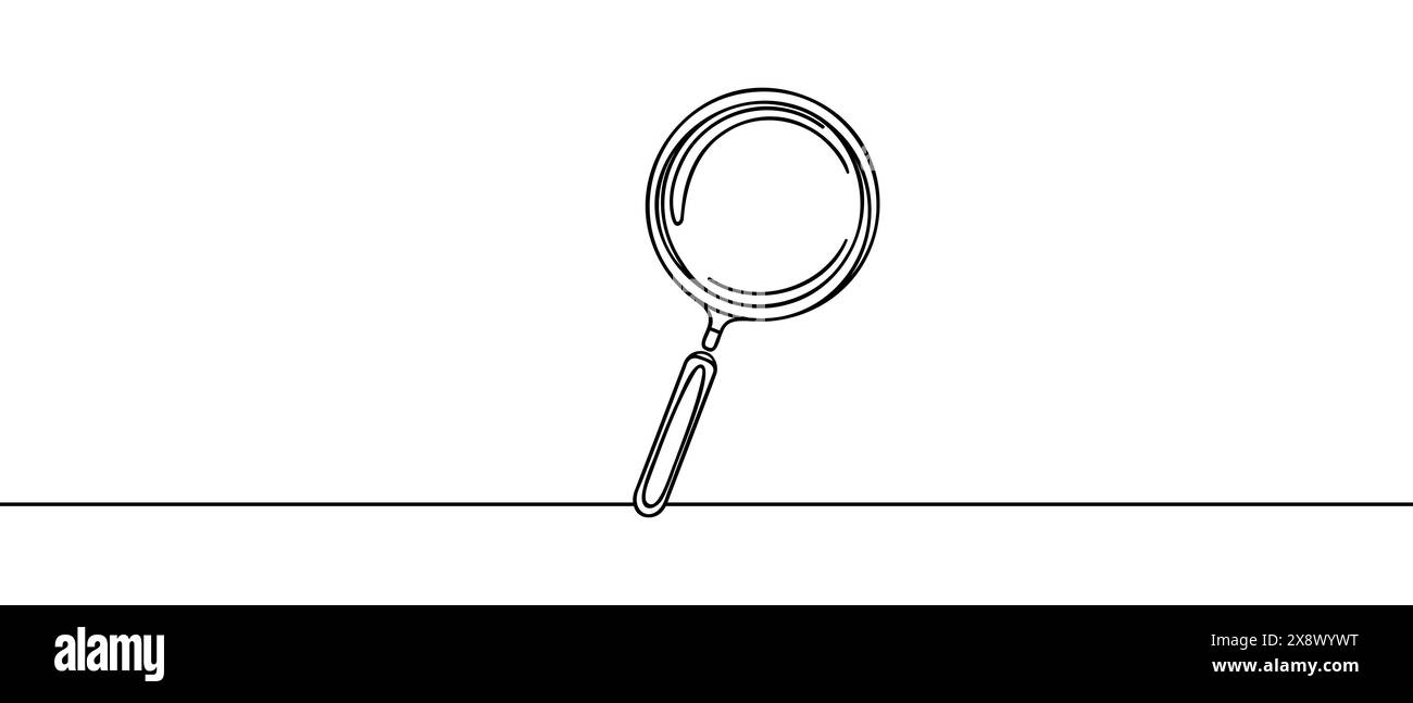 One line illustration of magnifying glass. Line drawing of magnifying