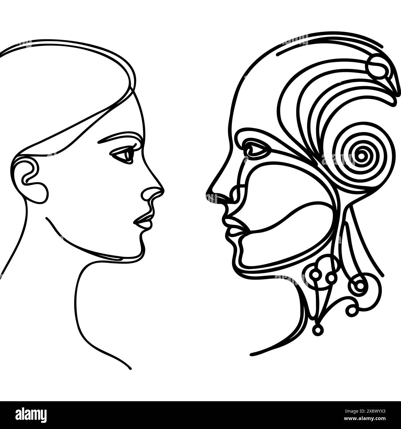 Machine vs human: AI robot and man facing each other Stock Vector Image