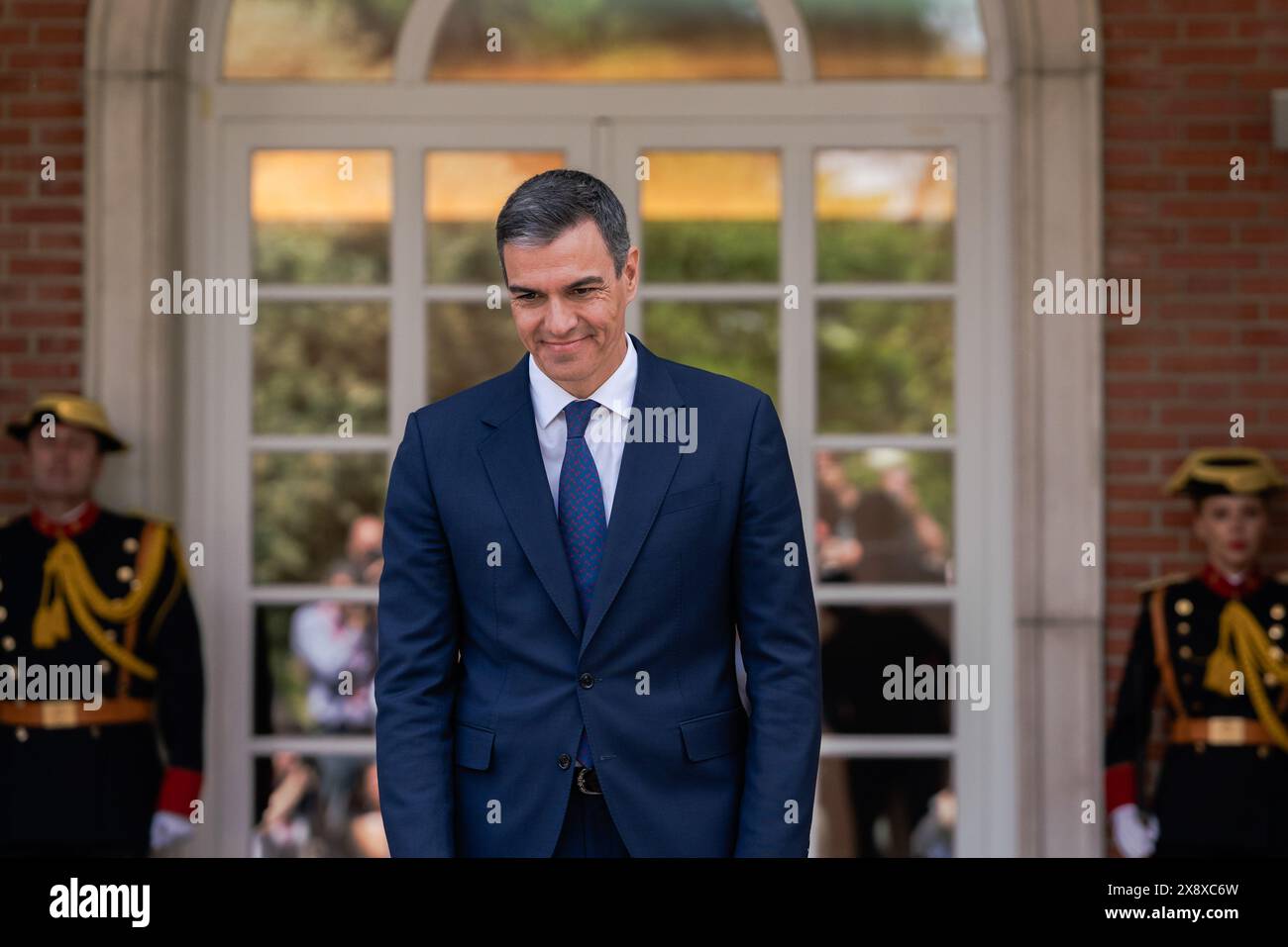 Madrid, Spain. 27th May, 2024. Spanish Prime Minister Pedro Sanchez is seen before the visit of the President of Ukraine, Volodymyr Zelenskyy at Moncloa Palace in Madrid. Spain and Ukraine sign a bilateral security agreement: 'Defense, security, peace, and reconstruction are our priorities.' (Photo by Guillermo Gutierrez Carrascal/SOPA Images/Sipa USA) Credit: Sipa USA/Alamy Live News Stock Photo