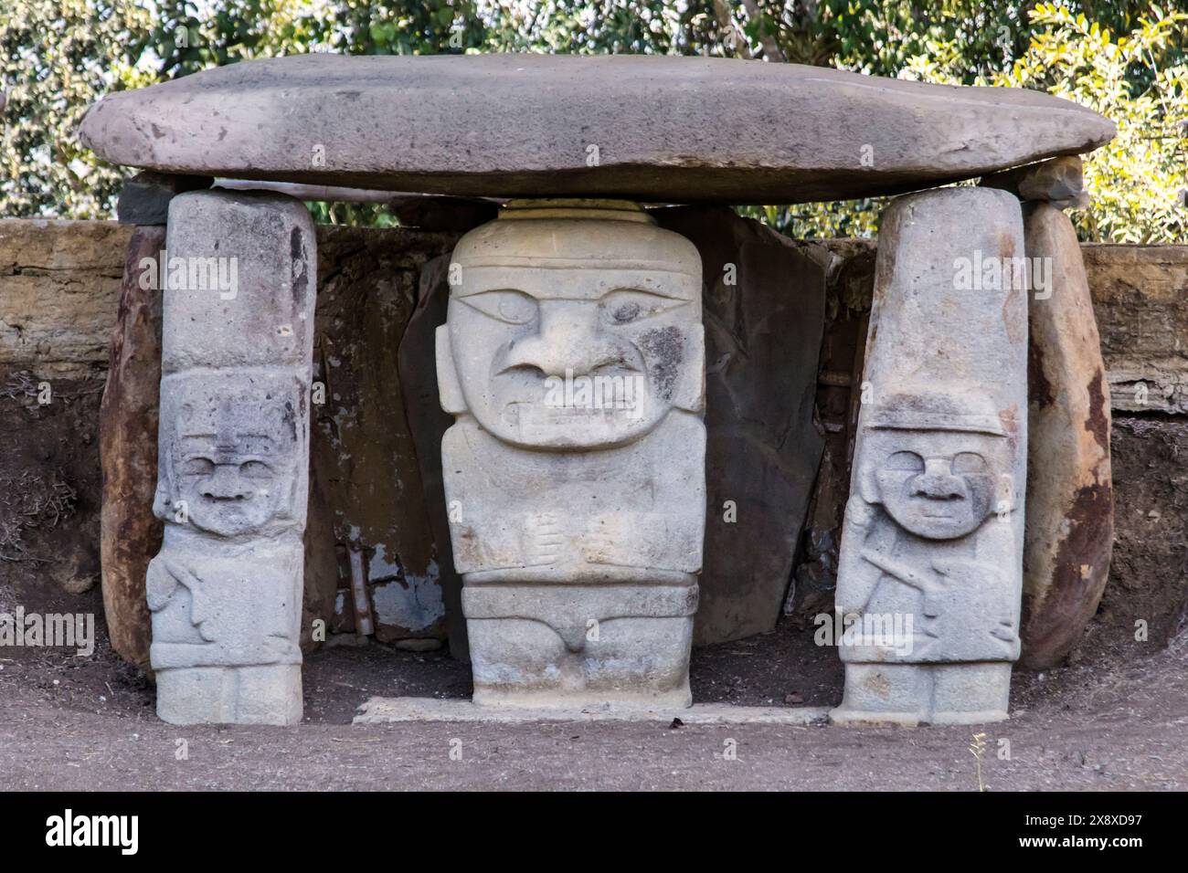 Two thousand year old stone carvings in the  San Augustin Archeological Park show both anthropormorphic and zoomorphic features - San Augustin, Colomb Stock Photo