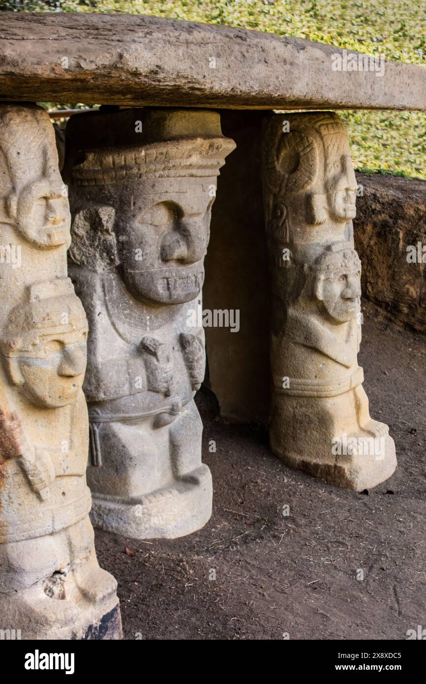 Two thousand year old stone carvings in the  San Augustin Archeological Park show both anthropormorphic and zoomorphic features - San Augustin, Colomb Stock Photo