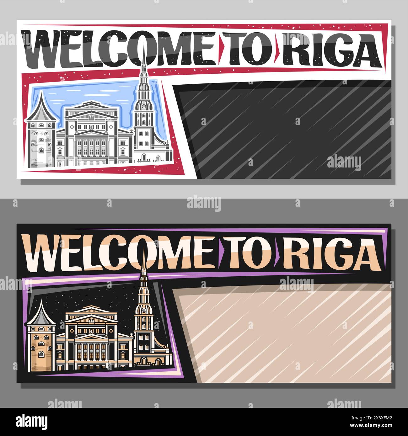 Vector layouts for Riga with copy space, decorative template with ...