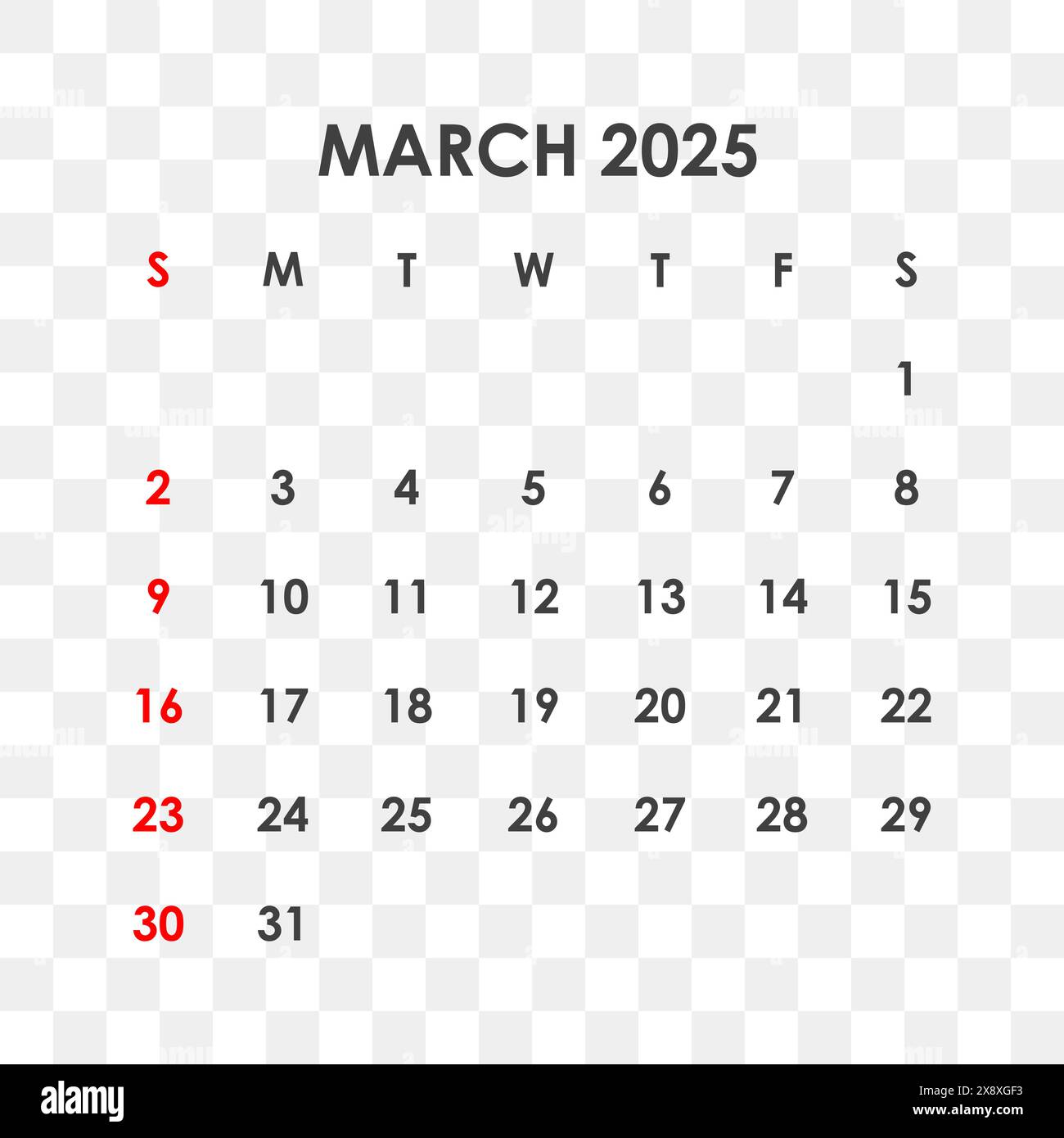 letter-calendar-for-march-2025-the-week-begins-on-sunday-time-planning-and-schedule-concept-flat-design-removable-calendar-for-the-month-vector-stock-vector-image-art-alamy