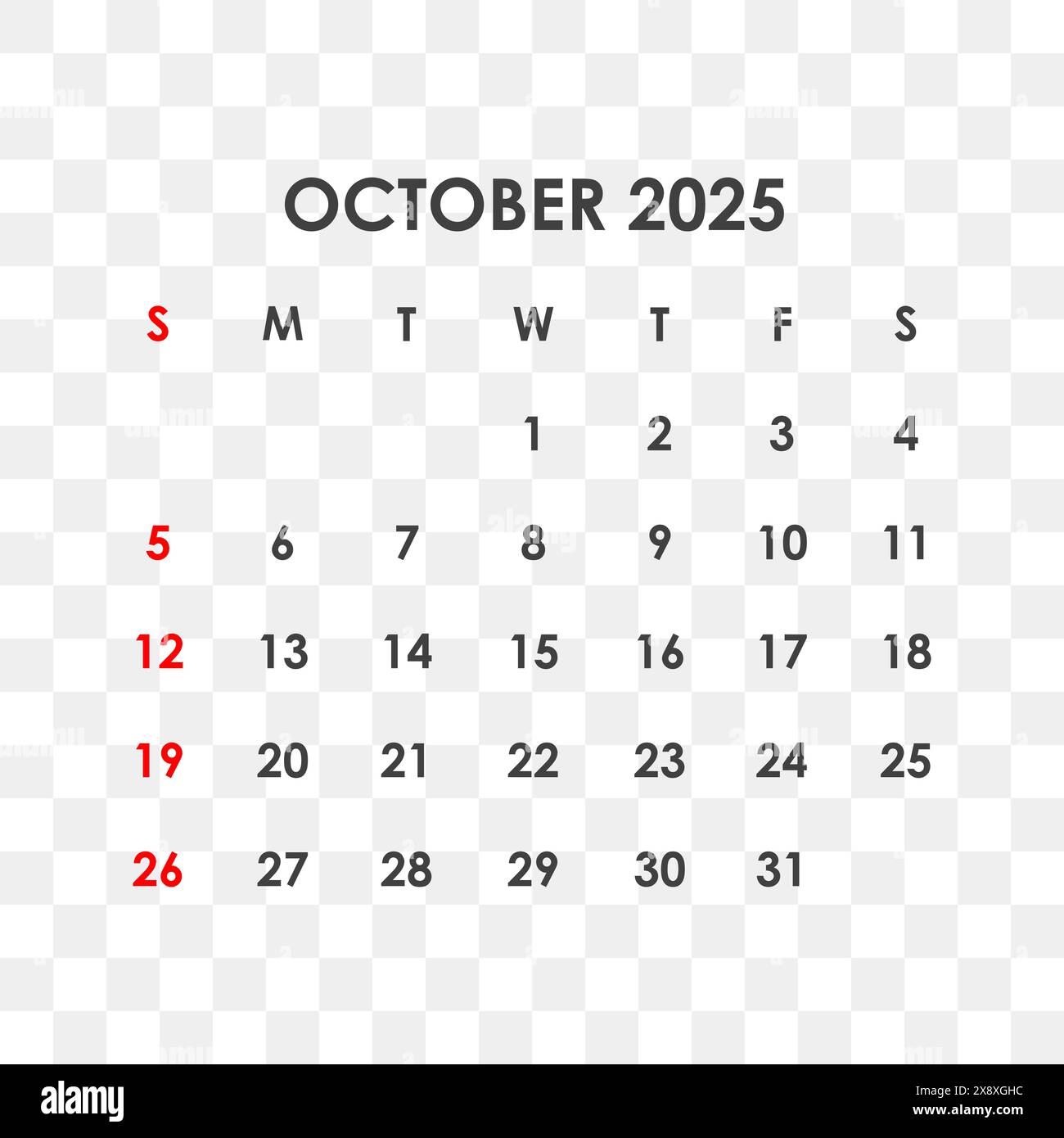 Calendar for October 2025. The week starts on Sunday Stock Vector Image & Art Alamy