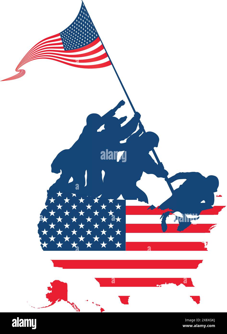American Soldiers lifting united states America flag and memorial day Stock Vector