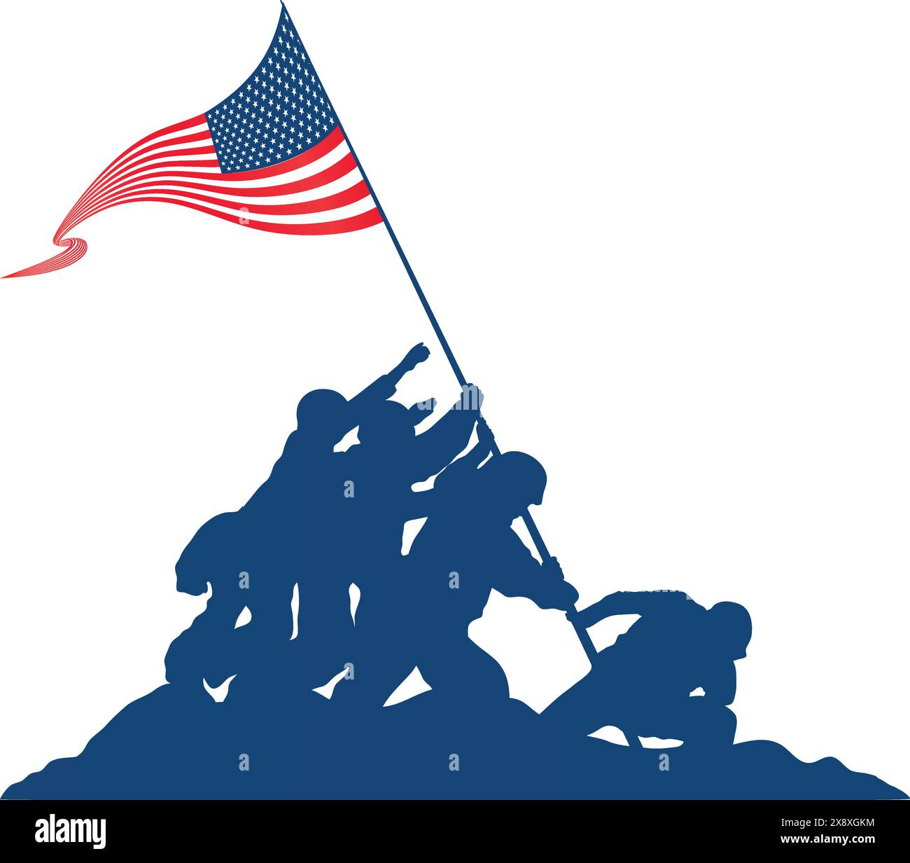American Soldiers lifting united states America flag Stock Vector