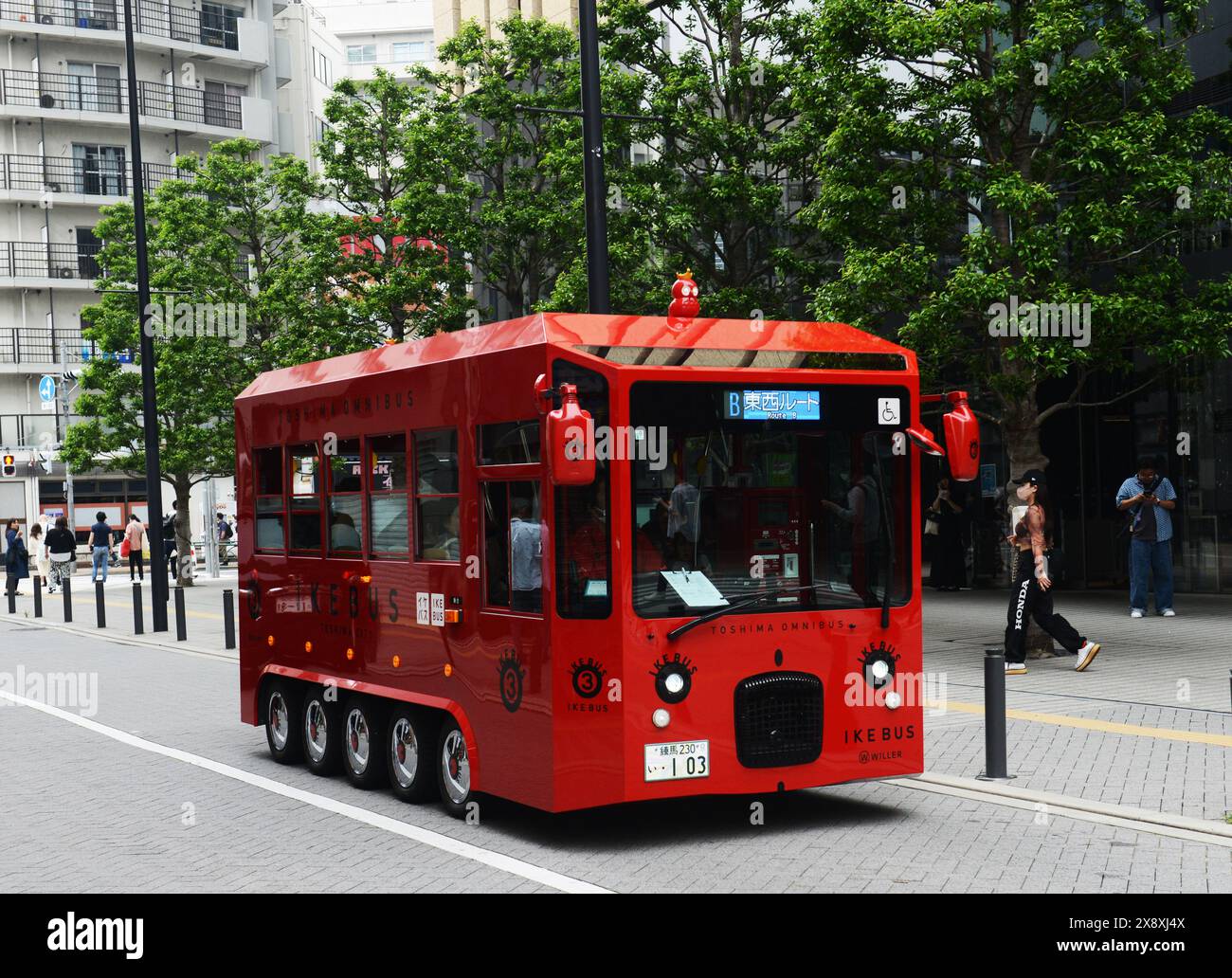 The Ikebus is an electronic bus that goes around major locations in Ikebukuro, Tokyo, Japan. Stock Photo