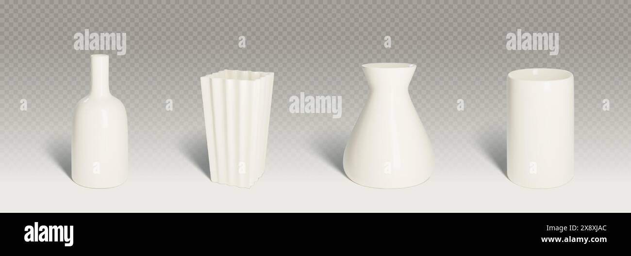 3D set of ceramic vases isolated on transparent background. Vector ...