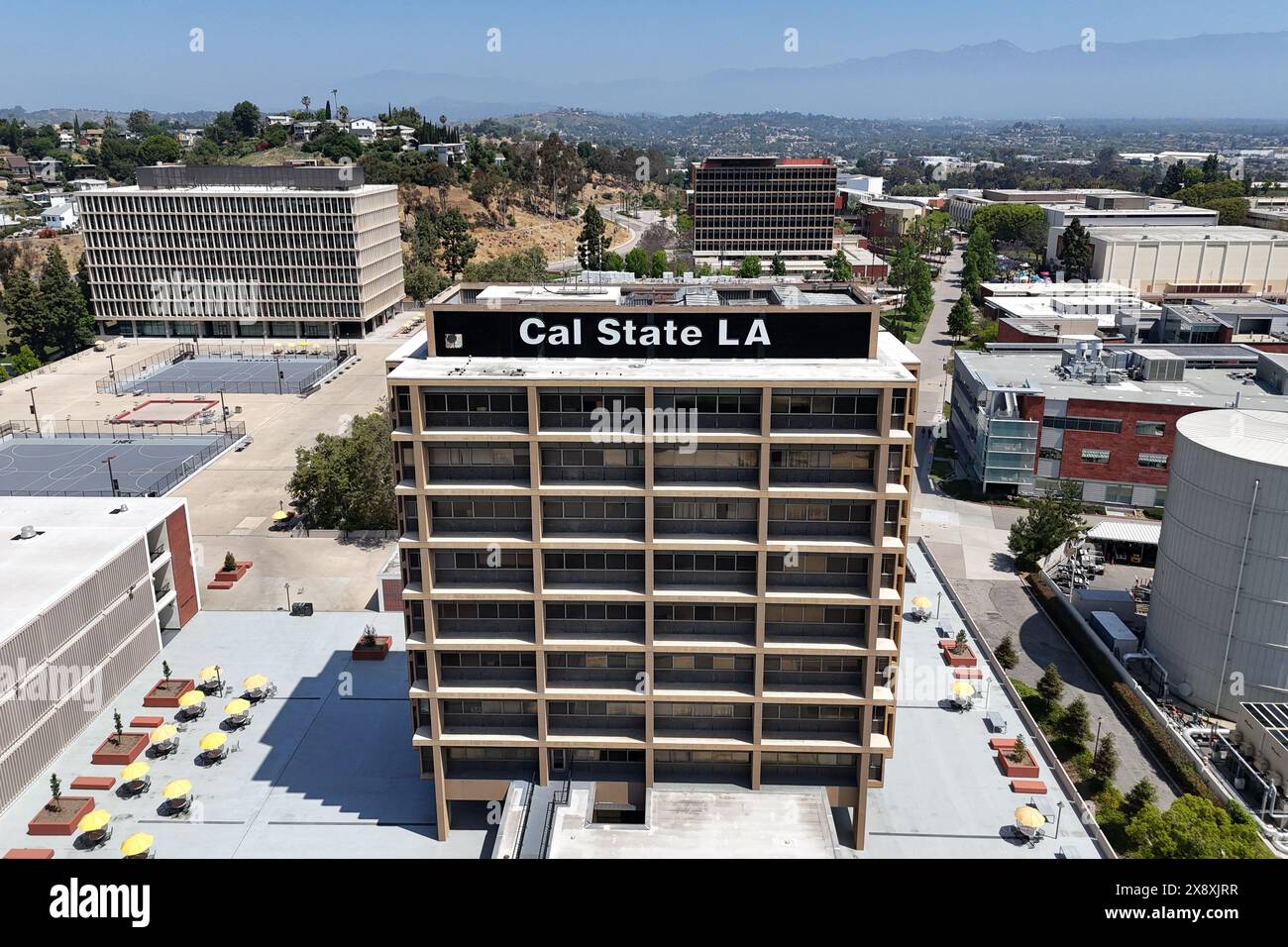 A general overall aerial view of Simpson Tower on the Cal State LA
