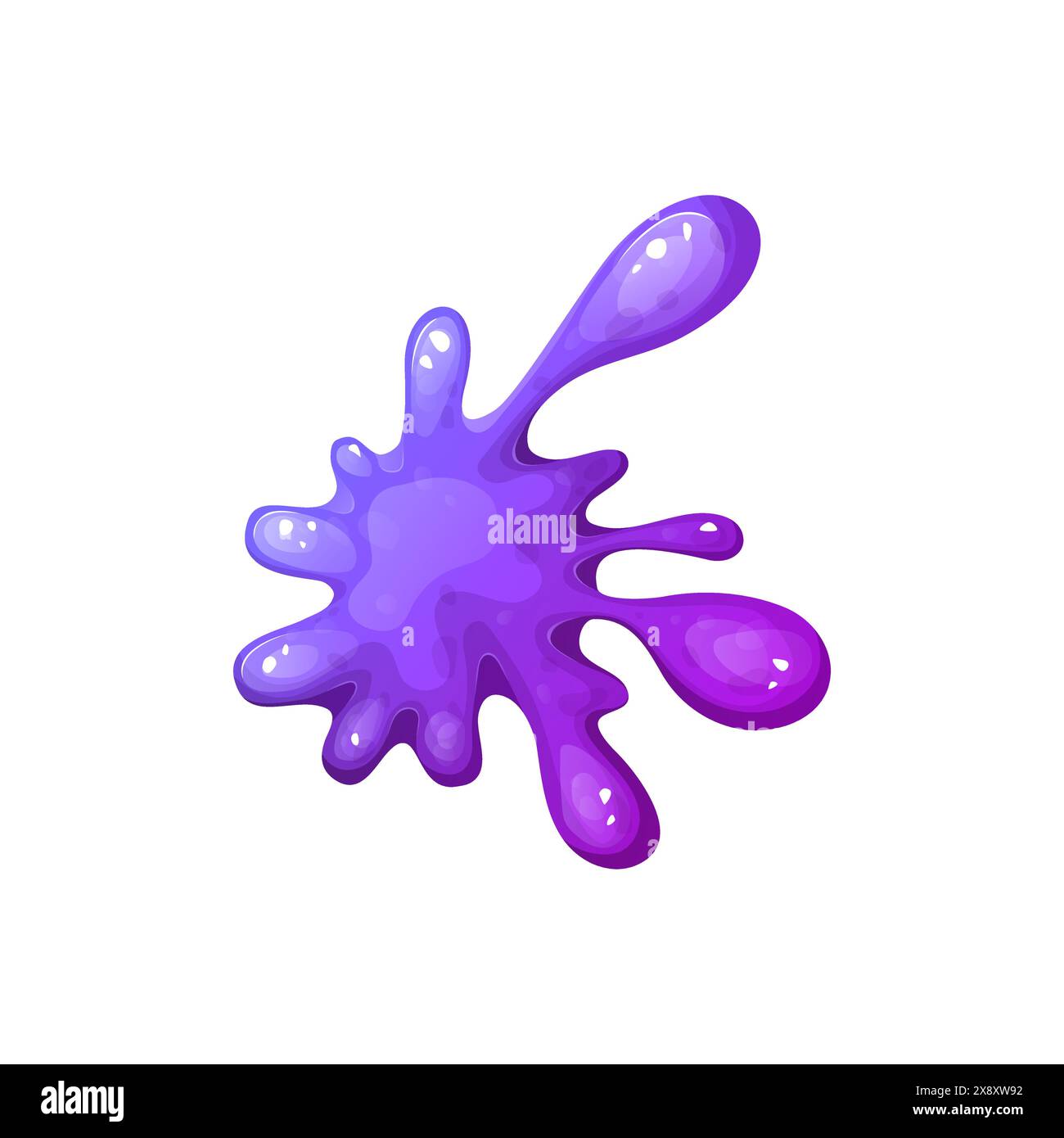 Liquid colorful slime in cartoon style. Fluid mucus drip, splatter or splash isolated on white background. Sticky dribble down, toxic blot. Vector Stock Vector