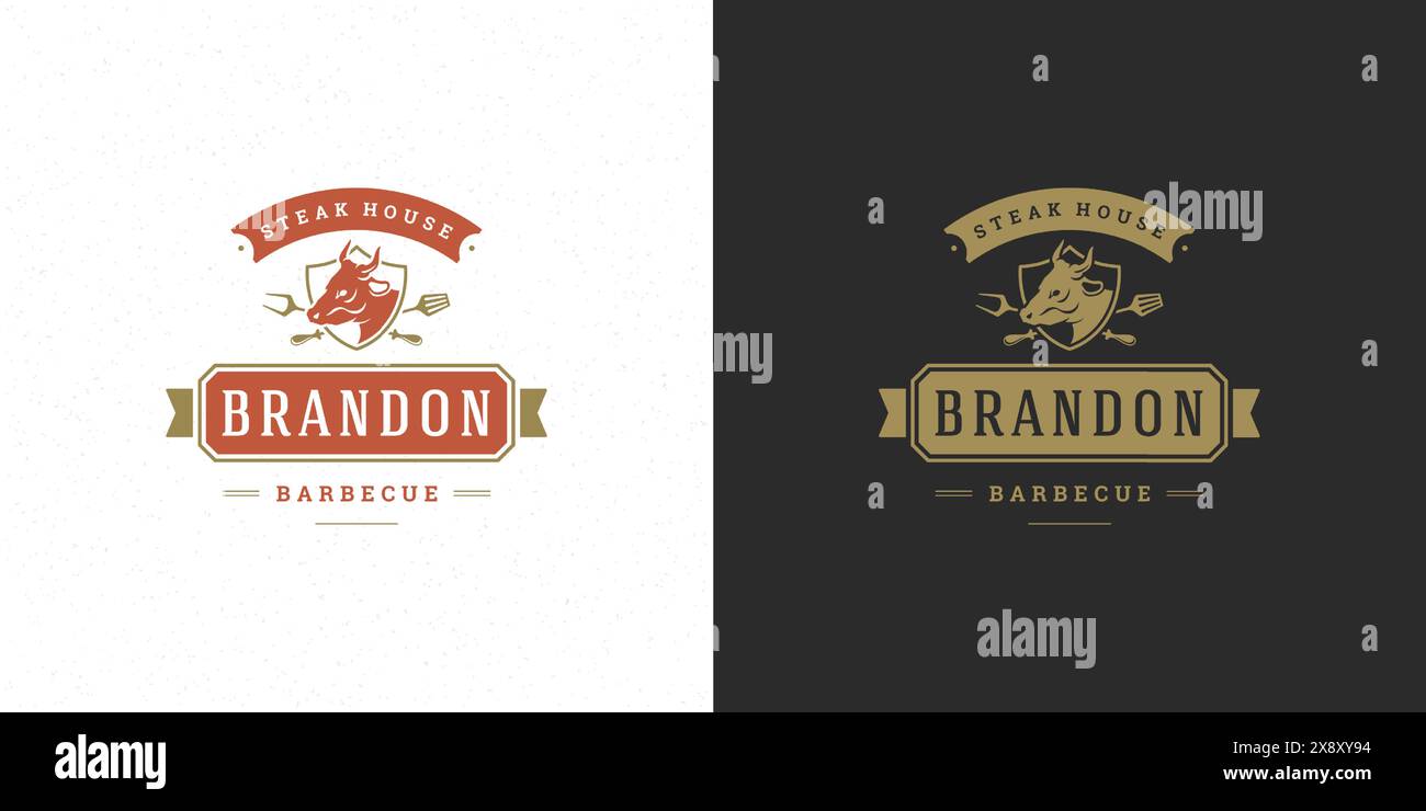 Barbecue logo vector illustration grill steak house or bbq restaurant ...