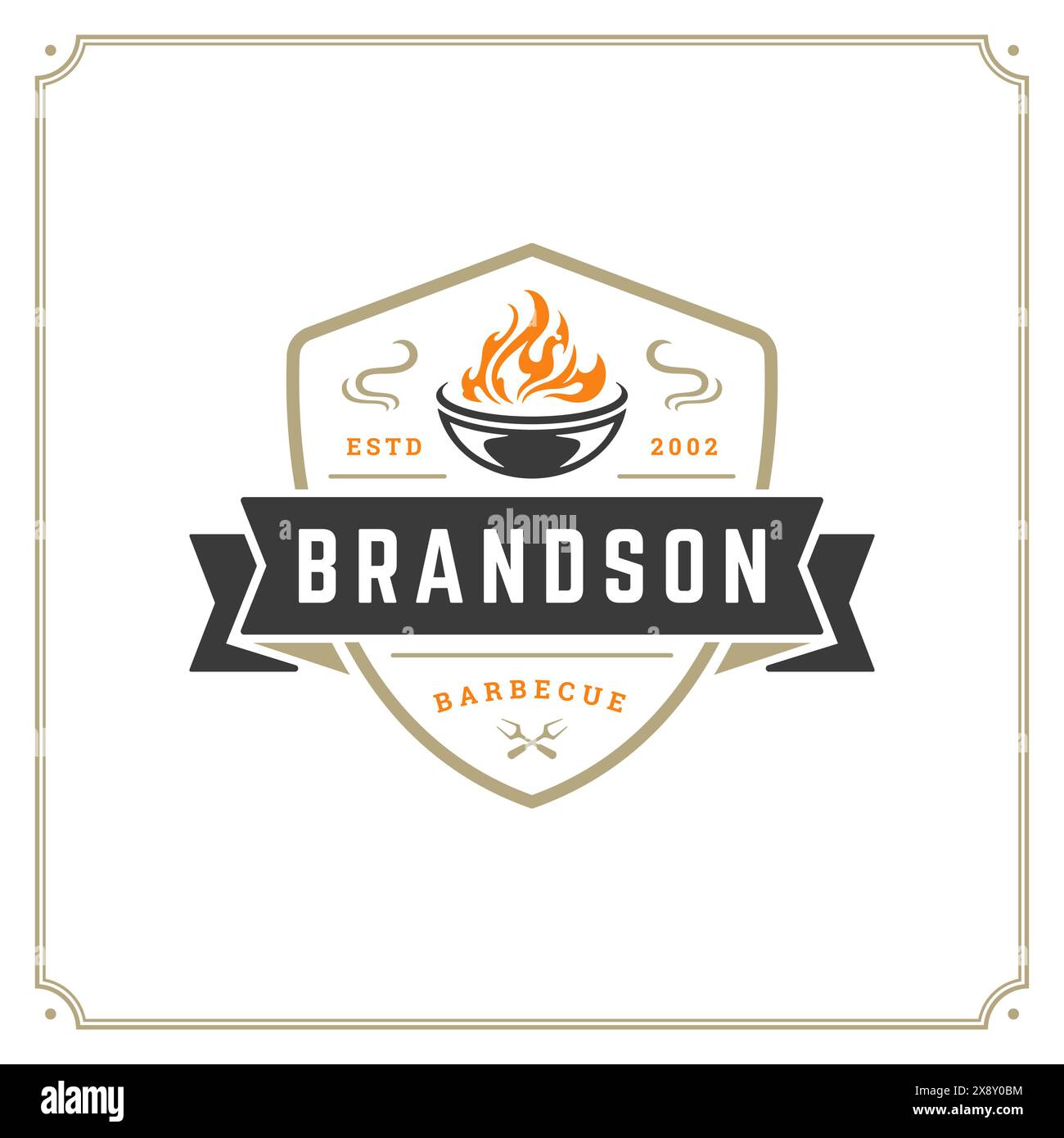 Grill restaurant logo vector illustration. Barbecue steak house menu ...