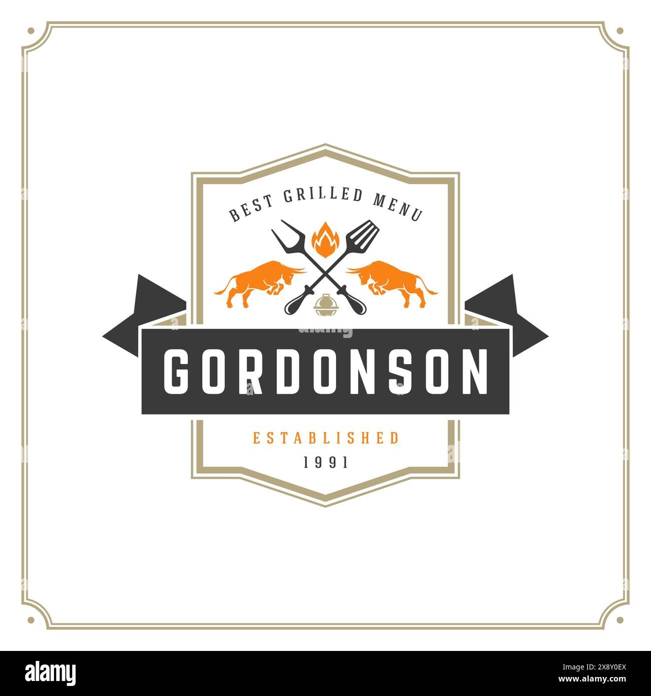 Grill restaurant logo vector illustration. Barbecue steak house menu ...