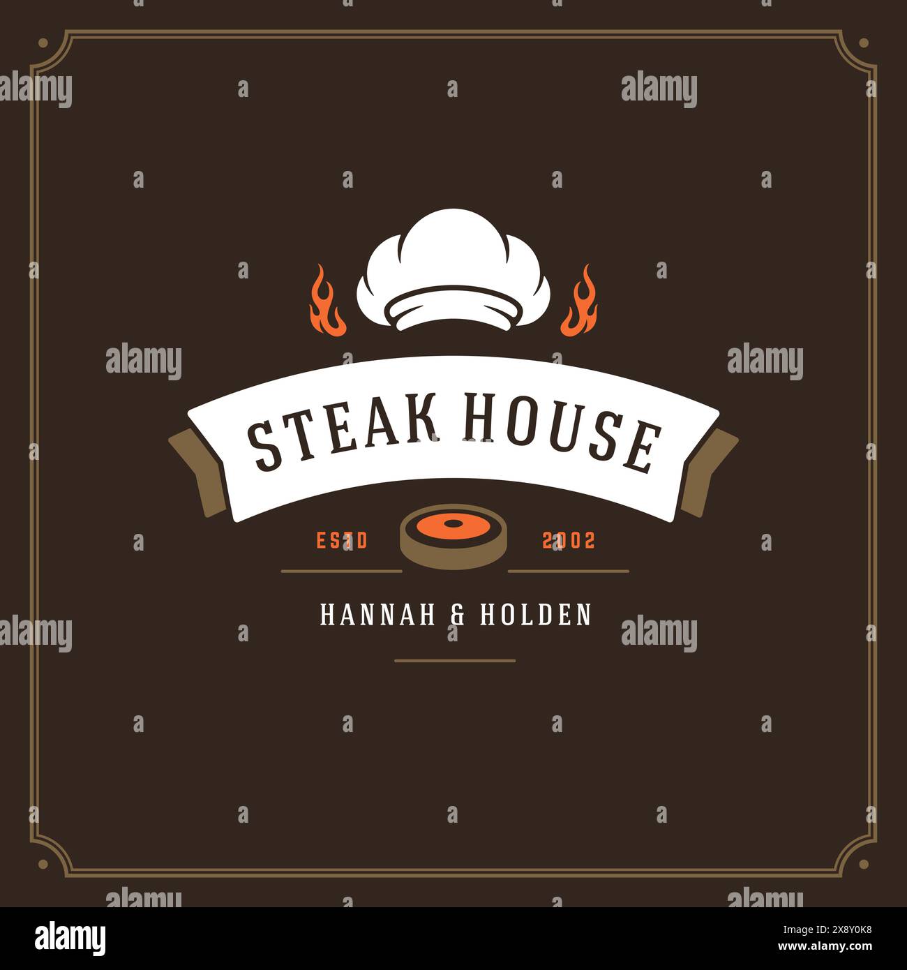 Grill restaurant logo vector illustration. Barbecue steak house menu ...
