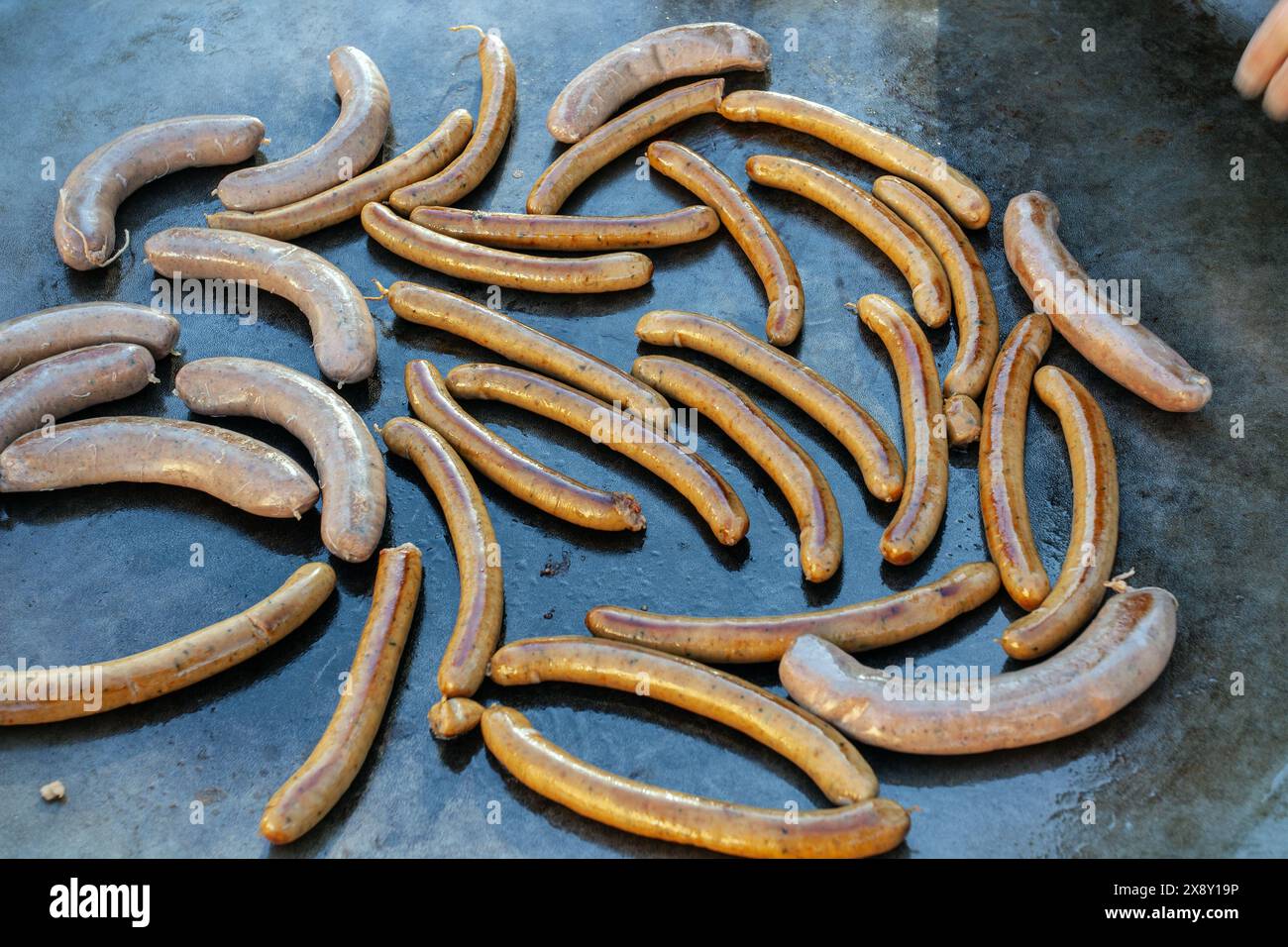 fresh homemade sausage on steak  table Stock Photo