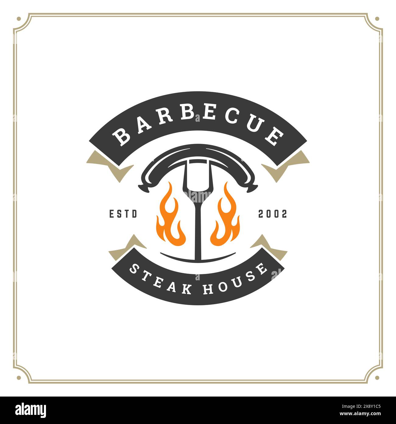Grill restaurant logo vector illustration. Barbecue steak house menu ...